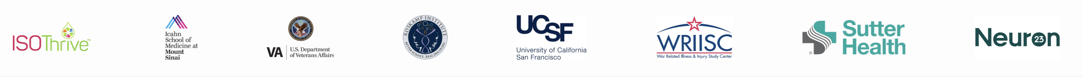 Partner logos including ISOThrive, Mount Sinai, VA, UCSF, WRIISC, Sutter Health, Neuron23